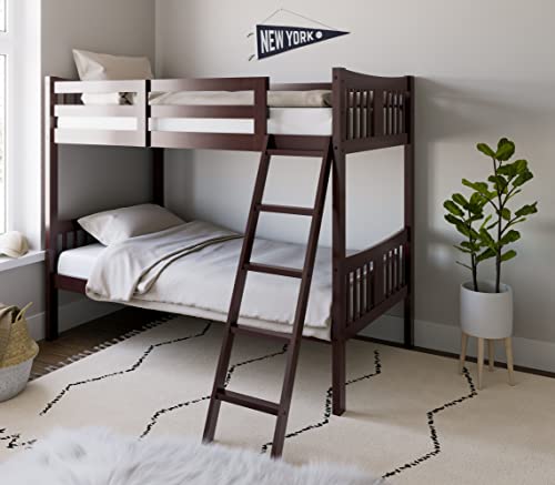 Storkcraft Caribou Solid Hardwood Twin Bunk Bed with Ladder and Safety Rail, Espresso