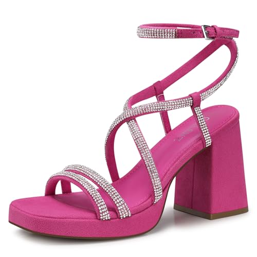 Image of CELLENZ Women Chunky Platform Heels: 3.9 Inch High Heel Prom, Wedding, Party, Square Open Toe Heeled Sandals, Strappy Comfortable Sexy Dressy Heels