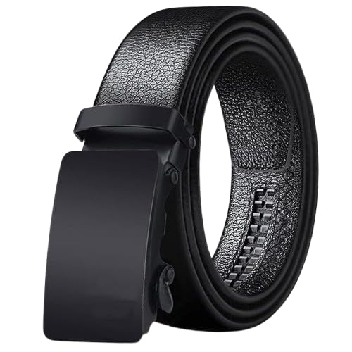 Men’s Leather Belt with Automatic Slide Buckle Durable Adjustable Waist Strap for Jeans Trousers Office and Daily Use-image-18