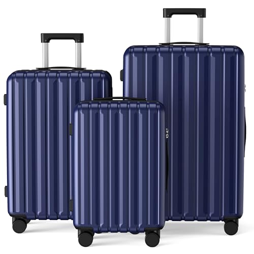 SHOWKOO Set 3 de Valise de Voyage Rigide Extensibles 100% Polycarbonate Légères et Ultra Résistantes Sets de Bagages avec 4 roulettes et Serrure TSA, Bleu