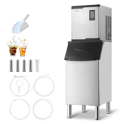 Image of VEVOR Commercial Ice Maker Machine, 300LBS/24H Ice-Making Machine with 300LBS Stainless Steel Storage Bin, Auto Self-Cleaning Ice Maker with Touchscreen for Bar Cafe Restaurant Business Commercial