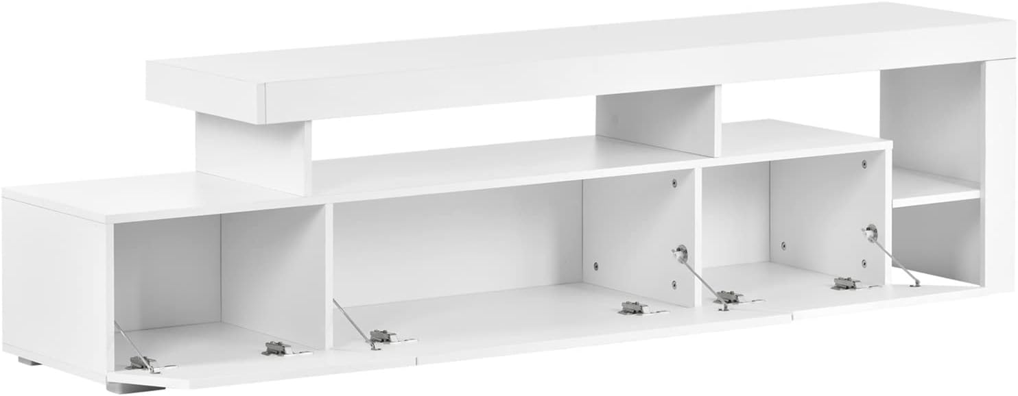 Bellemave TV Stand with 16-Colored LED Light High Gloss Entertainment Center Quick Assemble Media Console Cabinet with Storage Wood TV Console Table for 70 inch TV, White