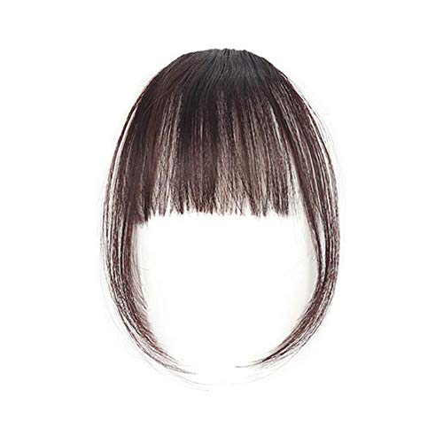 BESTLEE Synthetic Hair One Piece Straight Clip in Hair Extensions Flat Air Fringe Front Bangs with Hair Temples (Dark Brown)