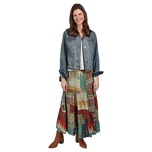 Catalog Classics Womens Reversible Boho Maxi Skirt - Patchwork Floral Long Skirt, 36" L - Gold/Green - Medium #TOP2