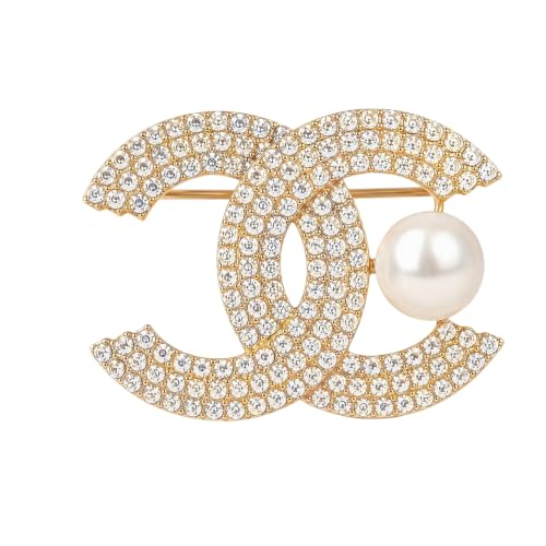 Gold Luxury Designer Crystal Rhinestone Pearl Decorative Brooch pin for Women,Elegant Jewelry Accessory for Coat, Suit, Dress, and Shawl