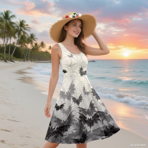 Image of Renewold Women's Sleeveless Tank Dress with Pockets, Casual Scoop Neck A-Line Sundress for Summer, Travel and Vacation