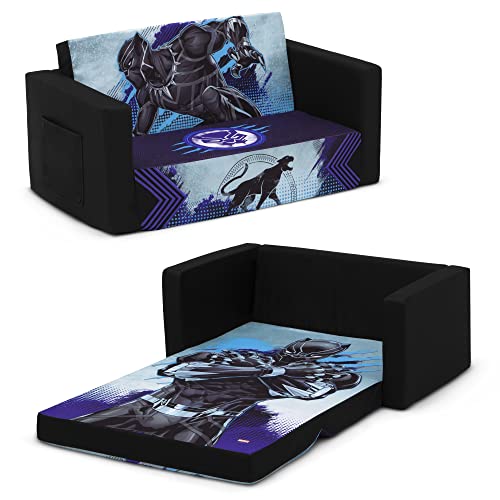 Delta Children Marvel Black Panther Cozee Flip-Out Sofa with Memory Foam - 2-in-1 Convertible Sofa to Lounger, Black