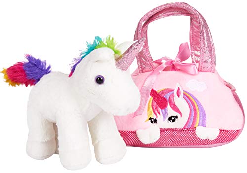 BRUBAKER Regenboog Pluche Eenhoorn in Handtas - 20 cm - Knuffel in Tas - Roze - Image 4