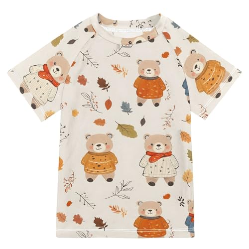 ALAZA Boys Rash Guard Swimming Shirt for Boys Short Sleeve Cute Bear Leaf UPF 50+ 5-6T