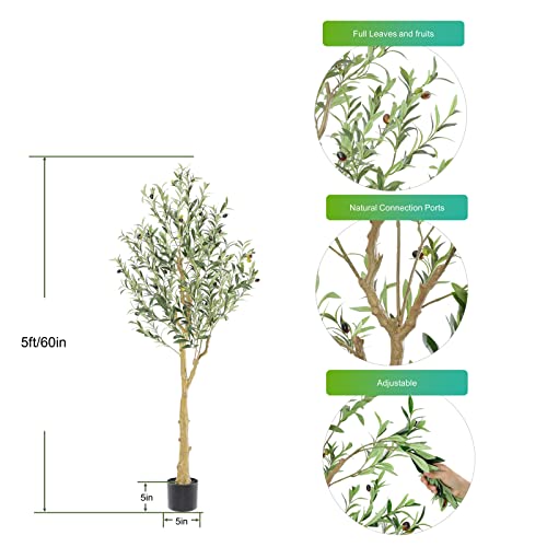 Nafresh Tall Faux Olive Tree，5Ft(60In) Realistic Texture Potted Silk Artificial Olive Tree， Fake Olive Trees Indoor Outdoor For Home Office Living Room Bedroom Foyer Porch Decor. #TOP2