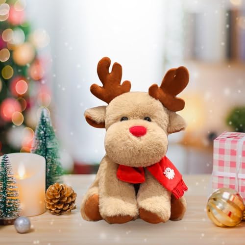 Qianly Boneca de Pelúcia de Natal Rena a, Brinquedo de Estatueta Fofa para Aniversário, Decoração pa