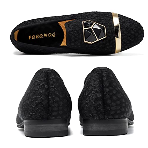 Fqeqnqg Men's Fashion Formal Velvet Loafers And Wedding Dress Shoes For Men With Gold Plate, Penny Slip-On Smoking Luxury Men Casual Shoes (Black) #TOP2