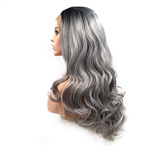 Perruque lace front grande vague grise ondulée cheveux longs - 5