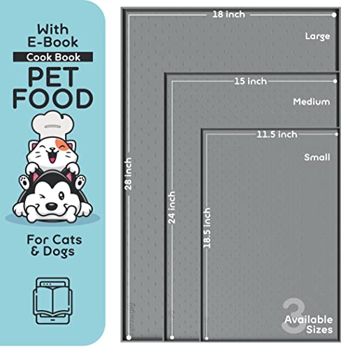 Pethappily Dog Food Mat - Raised Edges Dog Mat For Food And Water Prevent Spill, Waterproof Cat Food Mat Protect Floors, Easy Clean Dog Bowl Mats For Food And Water, Silicone Pet Food Mat With E-Book #TOP1