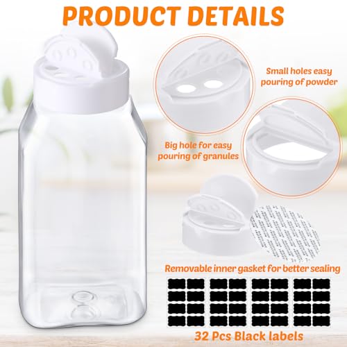 Mifoci 28 Pack 16 oz Plastic Spice Jars with Cap Square Plastic Bottle Containers with Shaker Lids and Stickers Large Seasoning Shaker Empty Powder Storage Container for Storing Salt Herbs - Image 3