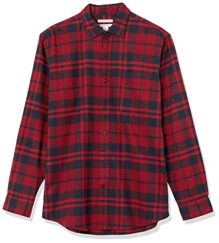 Image of Amazon Essentials Men's Regular Fit Long-Sleeve Flannel Shirt, Soft Brushed Cotton, Lightweight yet Warm