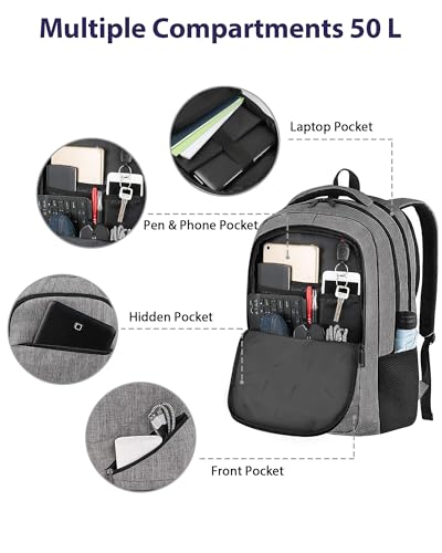 Image of MATEIN 18 Inch Extra Large Laptop Backpack, 50 L Travel Backpack with Anti Theft Pocket & TSA Laptop Compartment for Men Women, Multiple Pockets Business Computer Carry On, Grey