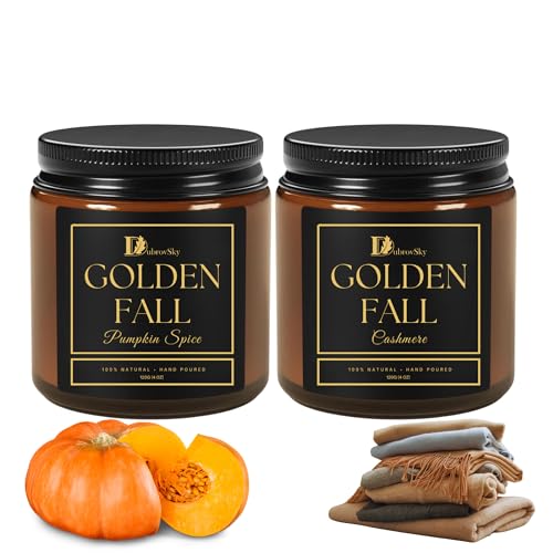 Handgemachte Duftkerzen Set Goldener Herbst 2er Set | Pumpkin Spice & Cashmere | Aromakerzen im Glas | Geschenkset Kerzen für Herbst Winter Deko und Wohlfühlatmosphäre