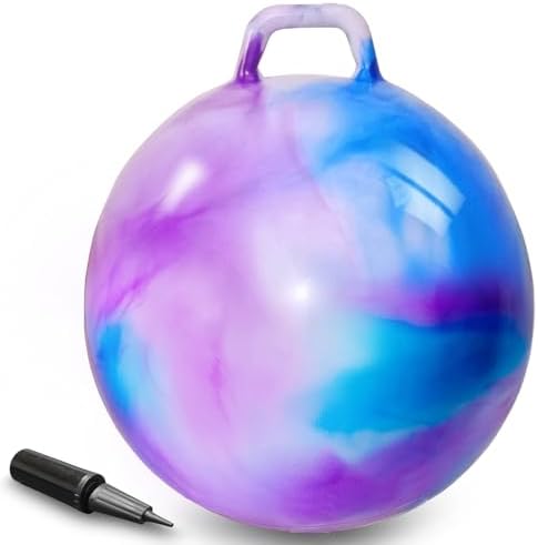 AMFUN 55cm Hüpfball für Kinder Aufblasbarer Hopperball, Hopper Ball mit Pumpe, Sprungball für Mädchen und Jungen max. Belastbarkeit 200lb, Spielzeug für Kinder 3+ Jahre Drinnen & D