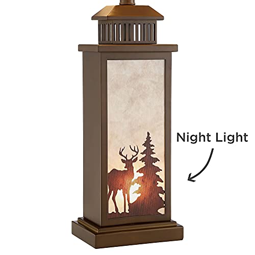 John Timberland Alpine Rustic Farmhouse Table Lamp With Nightlight Led 27.75" Tall Bronze Metal Frosted Glass Off White Rectangular Shade For Living Room Bedroom House Bedside Nightstand Home #TOP5