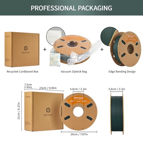 Image of ERYONE Matte 3D Printer PLA Filament 1.75 + /- 0.03mm, Matte Filament PLA 1KG(2.2LBS) Spool, Black Forest Green