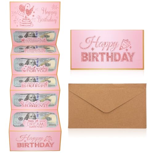 Matwsec Birthday Money Envelopes for Cash Gifts, Pink Money Gift Ideas Card