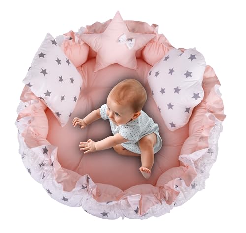 Image of MottoKids 2-in-1 Play Mat from Baby to Toddler, Pet Cushion, Thick & Convertible, Floor Cushion for Toddler, Play Mat, Cotton & Machine Washable (PolyBag) (Pink)