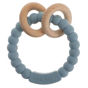 meanus Beißringe für Babys, Beißring Spielzeug aus Silikon und Buche, BPA-frei (Ether)