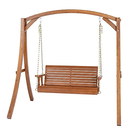 4Ft Cedar Double Wooden Swing With Iron Chain 500Lbs Dark Brown #TOP1