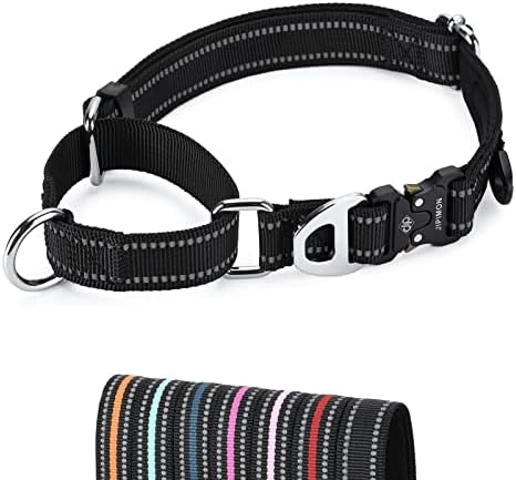 JIPIMON Martingale Dog Collar Reflective Nylon Soft Cushion Alloy Buckle Training Pet Collar Small Medium and Large Dogs (Medium, Black)