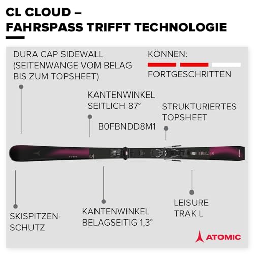 ATOMIC Cloud CL Black Damenski I Damen-Skier für Einsteiger & mittelgute Fahrerinnen I Ski mit Bend-X Technologie für mühelose Schwünge I Mit Densolite Core für optimale Dämpfung