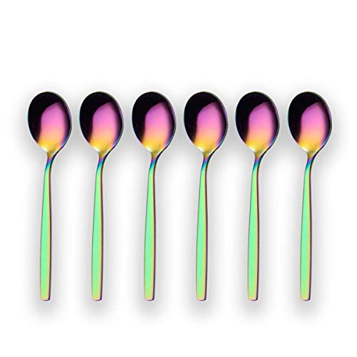 Berglander Rainbow Teaspoon, Stainless Steel Tea Spoon Dessert Spoon With Titanium Colorful Plating 6.5 Inches Pack of 6