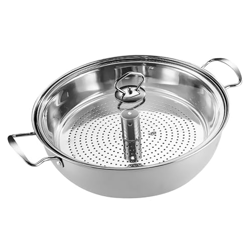 Multi-Purpose Stainless Steel Cooking Pot for Vegetables and Seafood with Glass Lid 12.6 Inch - Image 3