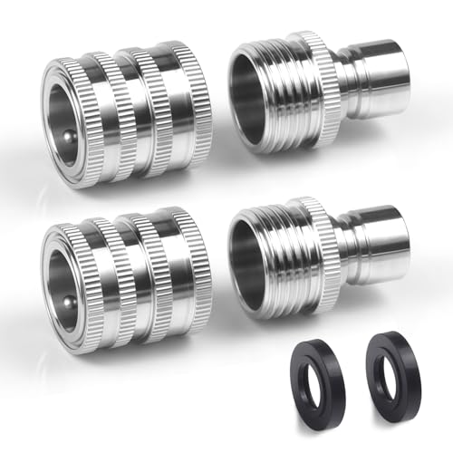 Mejiao Garden Hose Quick Connect Fittings 3/4 Inch GHT, Heavy Duty Stainless Steel Quick Connector Set for Garden Hose, and Sprayers (2-Pack)