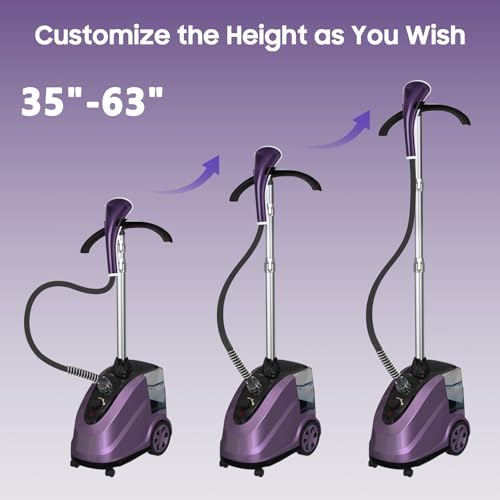 Kikihouse X-Large 3.8L Water Tank Steamer for Clothes, 1500W Powerful Standing Garment Steamer, 90 Mins Continuous Steaming, 45s Fast Heat-Up, Wheels for Easy Movement