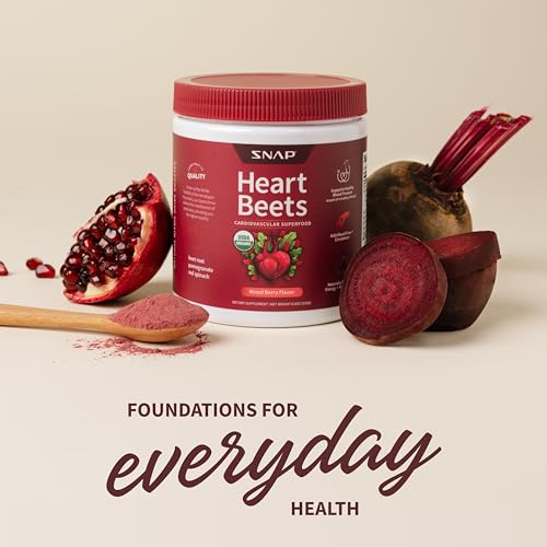 Snap Supplements Heart Beets, USDA Organic Beet Root Powder, 3-in-1 Cardiovascular Superfood, Support Healthy Blood Pressure and Heart Health, 250g