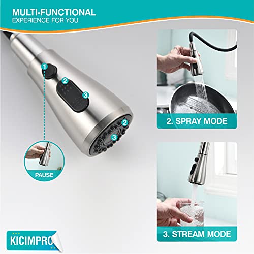 Kicimpro Kitchen Faucet With Pull Down Sprayer Brushed Nickel, High Arc Single Handle Kitchen Sink Faucet With Water Lines, Commercial Modern Rv Stainless Steel Kitchen Faucets, Grifos De Cocina #TOP3