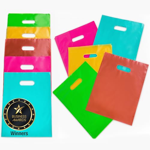 Image of Choice Marts 100 Multicolor Plastic Bags With Handles 9x12 Merchandise Bags