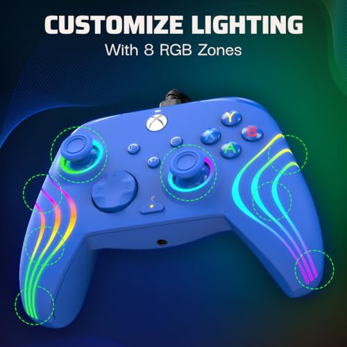 Image of PDP Gaming Afterglow Wave Enhanced Wired Controller for Xbox Series X|S, Xbox One and Windows 10 /11 PC, Advanced Programmable Gamepad, Customizable Lighting, Licensed by Microsoft, Companion App: Blue