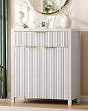 Lulive White Fluted Storage Cabinet with Drawers Buffet Sideboard Cabinet with Adjustable Shelves for Kitchen Living Room, Kitchen, Entryway