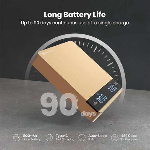 Image of Mini Coffee Scale with Timer, Maestri House Rechargeable Espresso Scale, 2kg /0.1g Accurate Scale for Espresso and Pour-Over Coffee, Portable Digital Kitchen Scale with Automatic Timing-Gold