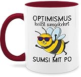 Tasse Tassen 325ml - Statement - Optimismus heißt umgekehrt Sumsi mit Po I Büro Arbeitskollegen - 325 ml - Bordeauxrot - kaffeetasse sprüche für freunde cup umgedreht mugs - Q9061