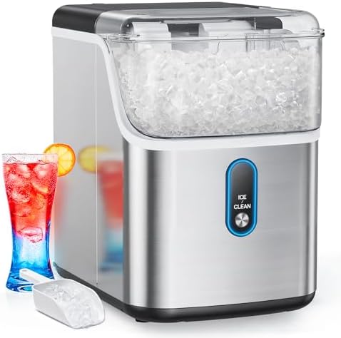 Nugget Ice Maker Countertop, HOMEZAY Pebble Ice Maker with Soft Chewable Pellet Ice, 33 lbs per Day, Compact Ice Machine with Self-Cleaning & LED Indicator for Home, Kitchen, Camping, RV, Office