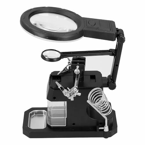 Suporte Ferro Solda + Lupa e Garra p/Eletrônica Iluminação LED c/ 3 Gavetas