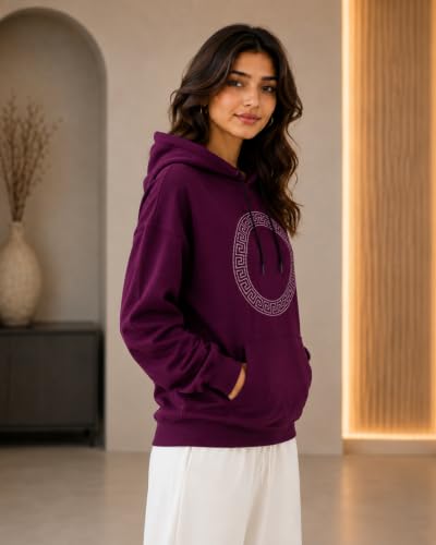 Image of Women's Luxury Rhinestone Geometric Circle Pullover Hoodies for Women