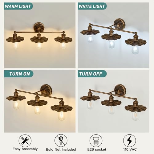 Image of ZGLAOJT 3 Light Vintage Vanity Light Oil Rubbed Bronze Bathroom Light Fixtures Over Mirror.
