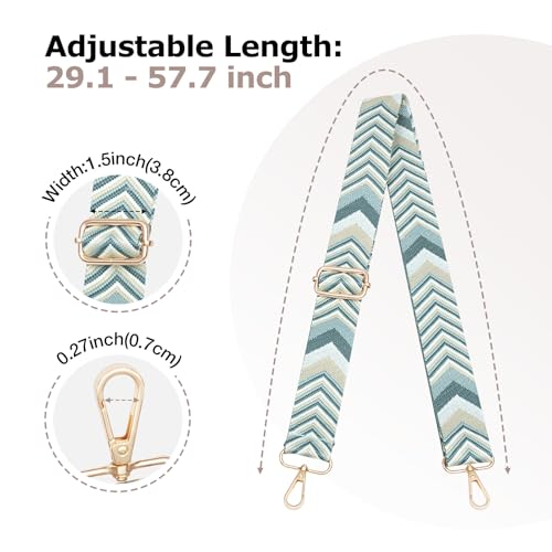 Image of Conworld Purse Strap Replacement Crossbody for Handbag, 1.5 inch Golden Buckle Wide Canvas Shoulder Strap for Women, Adjustable Bag Straps Replacement(Blue & White Arrow)