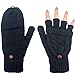 Beurlike Winter Fingerless Gloves Mittens for Women Men Warm Wool Knitted Convertible Flip Top Mittens Cold Weather (Black)
