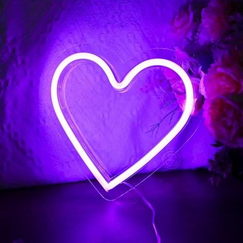 Image of Britrio Purple Heart Neon Sign Battery or USB Powered 2 Pcs LED Neon Heart Light for Mom Valentines Wedding Proposal Anniversary Wall Decoration Night Light for Girl Room Classroom Dorm Bedroom Decor