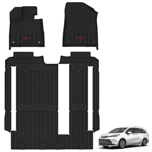 3W Floor Mats for Toyota Sienna 2021-2026 LE/XLE (Only for 8 Seat), TPE All Weather Custom Fit Floor Liner for Sienna Accessories 1st, 2nd and 3rd Row with Red Accent by 3W - Used condition - US$117.49